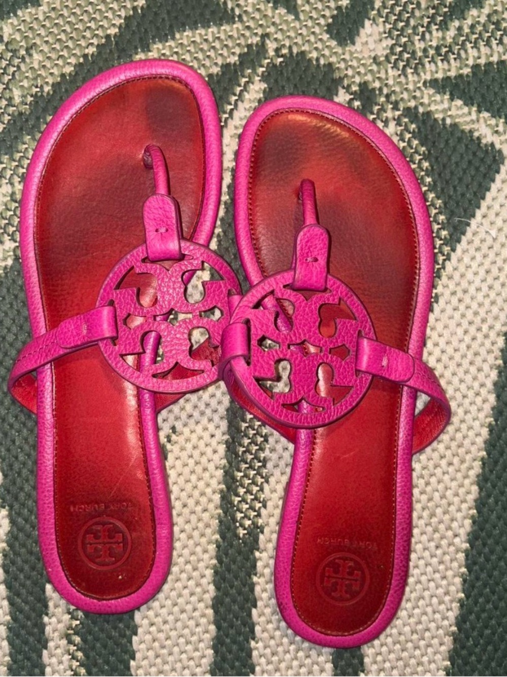 Tory Burch Hot Pink Leather Logo Thong Sandals